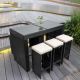 Black 7-Piece Wicker Outdoor Dining Set with White Cushions and Glass-Top Table