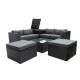 Black 6-Piece Wicker Patio Conversation Set with Gray Cushions and Storage Box