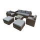 Brown 6-Piece Wicker Patio Conversation Set with Gray Cushions and 2 Ottomans