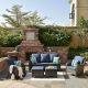 Kenard Gray 5-Piece Wicker Outdoor Patio Sectional Conversation Set w/ Blue Cushions