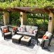 XIZZI Erie Lake Brown 5-pc Wicker Outdoor Patio Conversation Seating Sofa Set with Beige Cushions