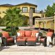 OVIOS New Kenard Brown 5-Piece Wicker Outdoor Patio Conversation Seating Set w/ Orange Cushions