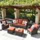 XIZZI Erie Lake Brown 5-Piece Wicker Outdoor Patio Conversation Seating Sofa Set w/ Orange Red Cushions