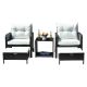 5-Pieces Wicker/Rattan Patio Conversation Seating Group w/ White Cushions (2-Person)