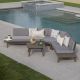 Noble House 4 pc Wood Patio Sectional Seating Set w/ Gray Cushions