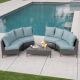 Noble House 5 pc. Wicker Patio Sectional Seating Set w/ Teal Cushions