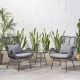 Noble House Acuna Black 3-pc Metal Patio Conversation Set with Dark Grey Cushions