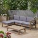 Noble House Alcove Grey 5 pc Acacia Wood Patio Conversation Sectional Seating Set w/ Dark Grey Cushions