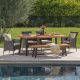 Noble House Annalise 6 pc Wood and Wicker Outdoor Dining Set w/ Beige Cushion
