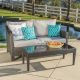 Noble House Antibes Grey 2-pc Wicker Patio Conversation Set with Silver Cushions