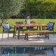 Noble House Arian 6 pc Wood and Wicker Outdoor Dining Set w/ Stacking Chairs and Bench