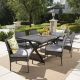 Noble House Ashworth 29 in. Grey 7-pc Metal Rectangular Outdoor Dining Set w/ Grey Cushions