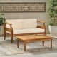 Noble House Aston Teak Brown 2-Piece Wood Patio Conversation Seating Set w/ Cream Cushions