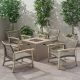 Noble House Augusta Light Grey Washed 5 pc. Wood Patio Fire Pit Seating Set - 67459