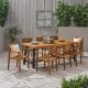 Noble House Balfour 30 in. Teak Brown 9-pc Wood Rectangular Outdoor Dining Set