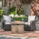 Noble House Bonnie 3-pc Wicker Patio Fire Pit Conversation Set w/ Beige Cushions