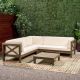 Noble House Brava Gray 4-Piece Wood Outdoor Sectional Set with White Cushions