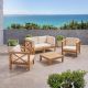 Noble House Brava Teak Brown 5-Piece Wood Patio Conversation Seating Set w/ Beige Cushions