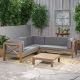 Noble House Brava gray 4 pc. Wood Outdoor Sectional Set w/ Dark gray Cushions