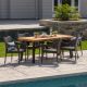 Noble House Brianna 7 pc Wood and Wicker Outdoor Dining Set w/ Stacking Chairs