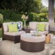 Noble House Brown 4-Piece Plastic Outdoor Sectional and Table Set with Textured Beige Cushions
