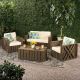 Noble House Cadence Grey 4-Piece Wood Patio Conversation Set w/ Cream Cushions