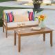 Noble House Caldwell Teak 2-Piece Wood Patio Conversation Set with Beige Cushions