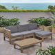 Noble House Cambridge Grey 5 pc Acacia Wood Patio Conversation Sectional Seating Set w/ Dark Grey Cushions