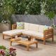 Noble House Cambridge Teak Brown 5 pc Wood Patio Conversation Sectional Seating Set w/ Beige Cushions