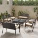 Noble House Cancun Multi-Brown 8-pc Metal Patio Conversation Seating Set with Dark Cream Cushions