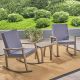 Noble House Candle Grey 3-Piece Wood Patio Conversation Set w/ Dark Grey Cushions