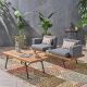 Noble House Canoga Teak Brown 2-pc Wood Patio Conversation Set with Dark Gray Cushions