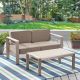 Noble House Cape Coral Silver 2-Piece Aluminum Patio Conversation Set with Khaki Cushions