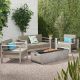Noble House Cape Coral Silver 4 pc. Metal Patio Fire Pit Seating Set w/ Khaki Cushions