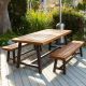 Noble House Carlisle Rustic Metal 3-pc Wood Rectangular Outdoor Dining Set