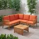 Noble House Carolina Brown Patina 6-Piece Wood Patio Conversation Sectional Seating Set with Rust Orange Cushions