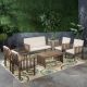 Noble House Carolina Grey 6-Piece Wood Patio Conversation Set with Cream Cushions