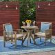 Noble House Casa 30 in. Grey 3-Piece Wood Round Outdoor Bistro Set with Cream Cushions