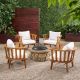 Noble House Clarendon Teak Brown 5 pc. Wood Patio Fire Pit Seating Set w/ White Cushions