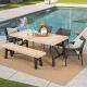 Noble House Coleman 6 pc Wood and Wicker Outdoor Dining Set w/ Stacking Chairs and Bench