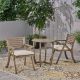 Noble House Coronad Grey 3-Piece Wood Round Outdoor Bistro Set with Cream Cushions