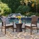 Noble House Corsica Brown 3-Piece Plastic Patio Conversation Set w/ Creme Cushions