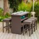 Noble House Dark Brown 7-Piece Wicker Rectangular Outdoor Bar Height Dining Set