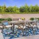 Noble House Della Gray 7-pc Wood Outdoor Dining Set with Cream Cushions
