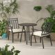 Noble House Delmar 28.5 in. Matte Black 3-pc Metal Round Outdoor Bistro Set with Beige Cushion