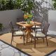 Noble House Didicas Multi-Brown 5 pc Wood and Wicker Outdoor Dining Set w/ Cream Cushions