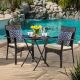 Noble House Elba Brown 3-pc Wicker Round Outdoor Bistro Set with Cream Cushions