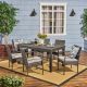 Noble House Elmar Dark Grey 7-pc Wood and Wicker Outdoor Dining Set w/ Grey Cushions