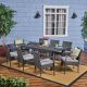 Noble House Elmar Dark Grey 9-pc Wood and Wicker Outdoor Dining Set w/ Grey Cushions