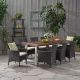 Noble House Flamingo 30 in. Dark Brown 9-pc Metal Rectangular Outdoor Dining Set with Beige Cushions